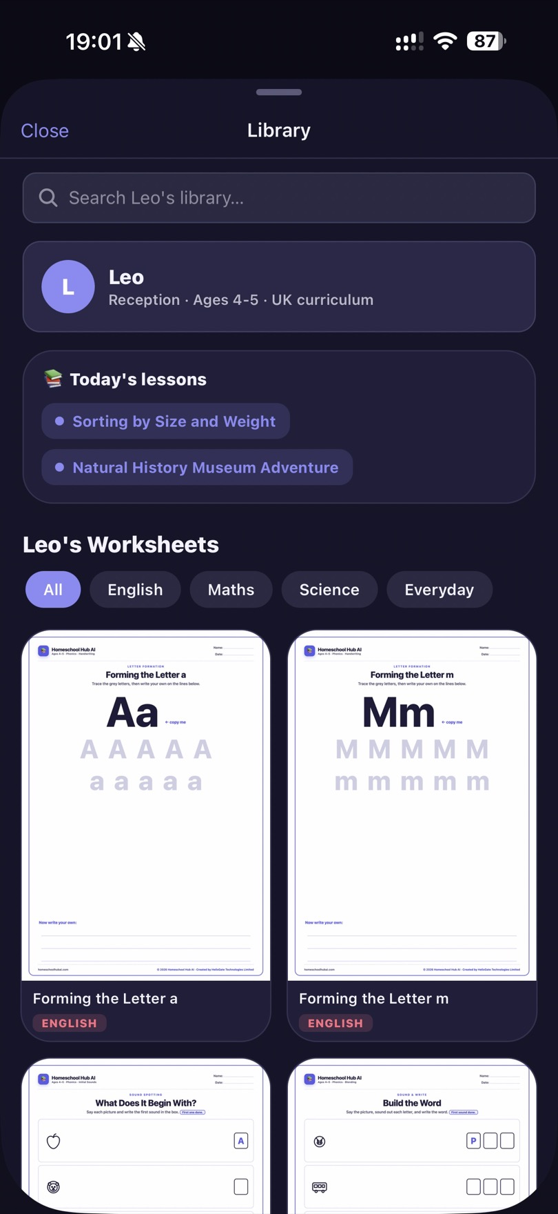 The library — today's lessons, worksheets and resources, all in one place
