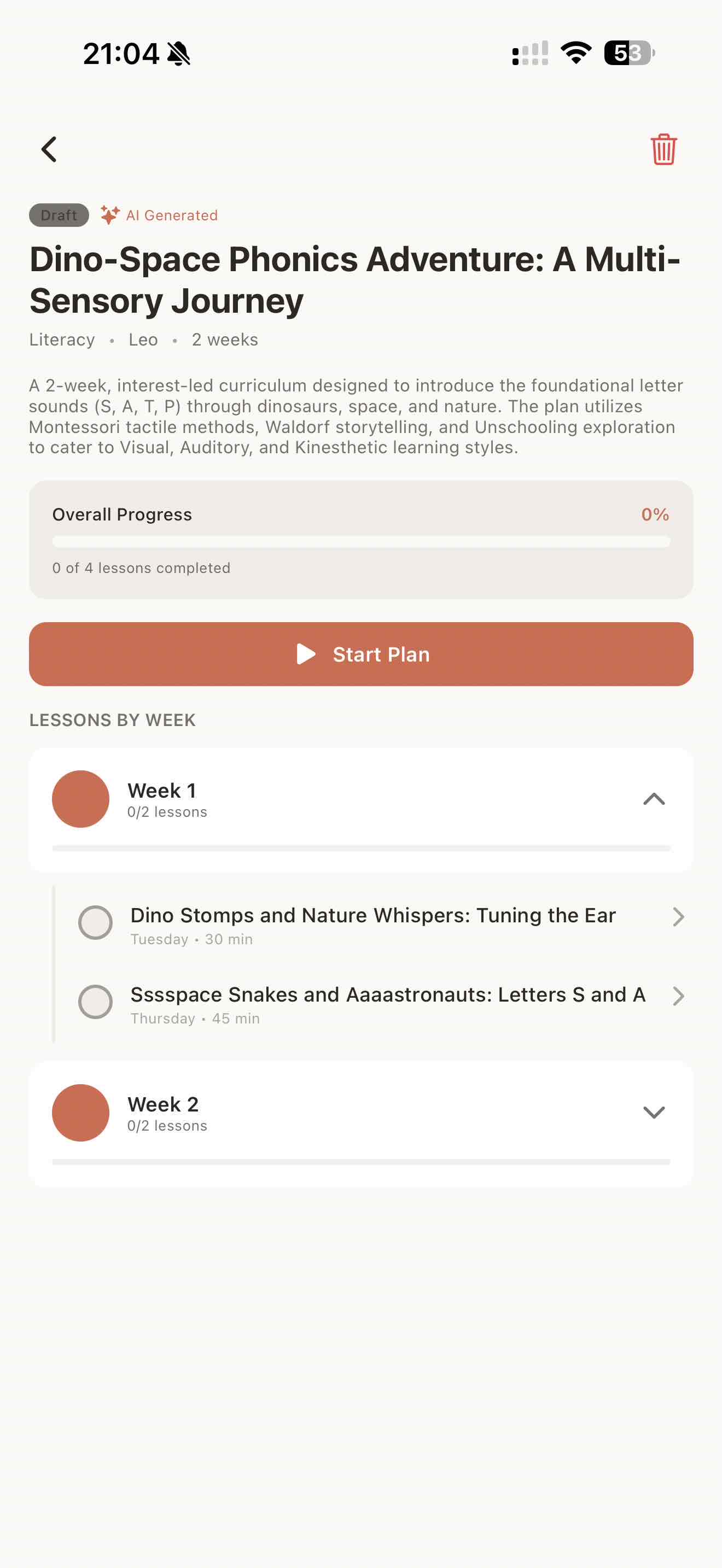 Multi-week lesson plan